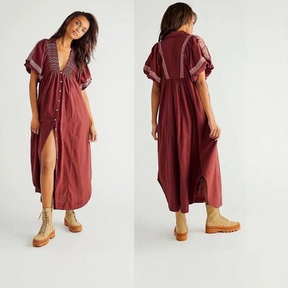 Free People Dresses Free People Samantha Shirt Dress Small Burgundy